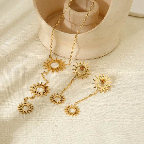 Wholesale Geometric Stainless Steel Goldplated Polished Waterproof Jewelry Set Of Necklace And Earrings For Women