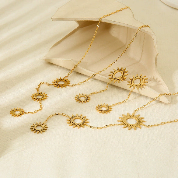 Wholesale Geometric Stainless Steel Goldplated Polished Waterproof Jewelry Set Of Necklace And Earrings For Women