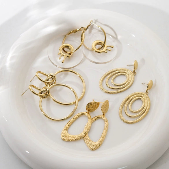 Wholesale Geometric Stainless Steel Goldplated Round Earrings For Women