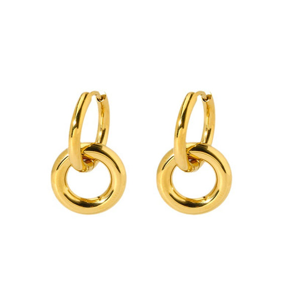 Wholesale Geometric Stainless Steel Goldplated Round Ring Pendant Hoop Earrings For Women