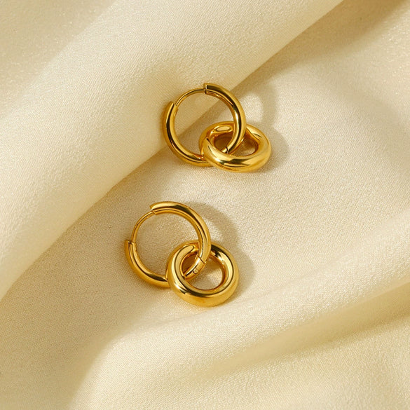 Wholesale Geometric Stainless Steel Goldplated Round Ring Pendant Hoop Earrings For Women