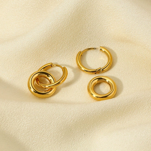 Wholesale Geometric Stainless Steel Goldplated Round Ring Pendant Hoop Earrings For Women