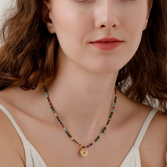 Wholesale Geometric Stainless Steel Handmade Electroplated Pendant Necklace With Oshaped Chain For Women