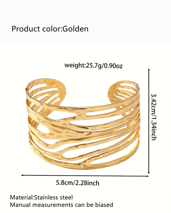 Wholesale Geometric Stainless Steel Hydraulic Pressure Hollowout Open Bracelet
