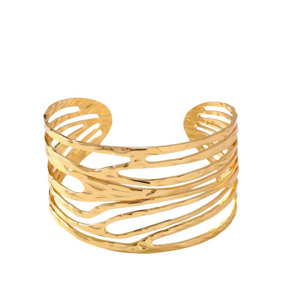 Wholesale Geometric Stainless Steel Hydraulic Pressure Hollowout Open Bracelet