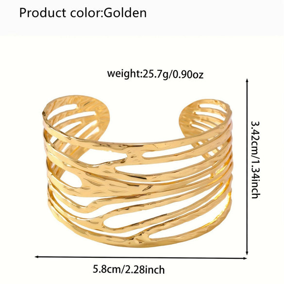 Wholesale Geometric Stainless Steel Hydraulic Pressure Hollowout Open Bracelet