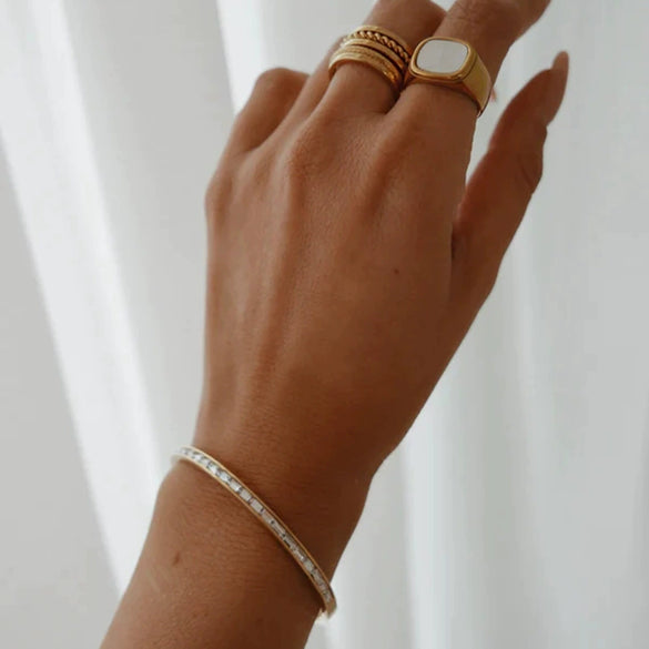 Wholesale Geometric Stainless Steel Inlaid White Square Zircon Electroplated Ladies Bracelet