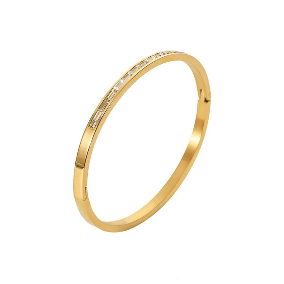 Wholesale Geometric Stainless Steel Inlaid White Square Zircon Electroplated Ladies Bracelet