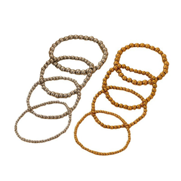 Wholesale Geometric Stainless Steel 18K Gold Beads Elastic Electroplated Bracelet Jewelry