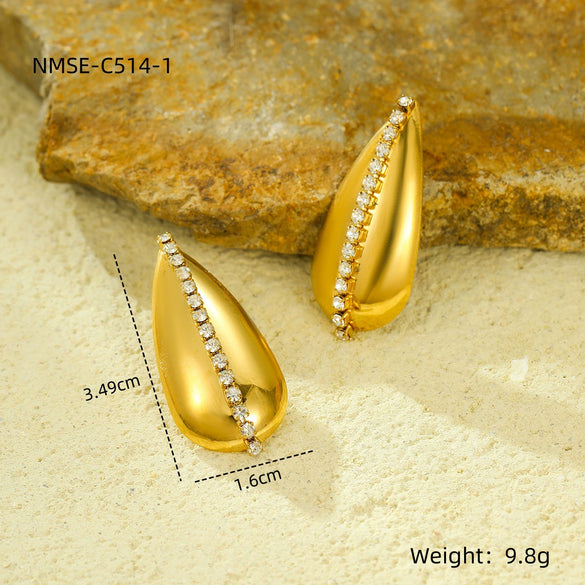 Wholesale Geometric Stainless Steel 18K Gold Electroplated Diamondencrusted Women's Earrings
