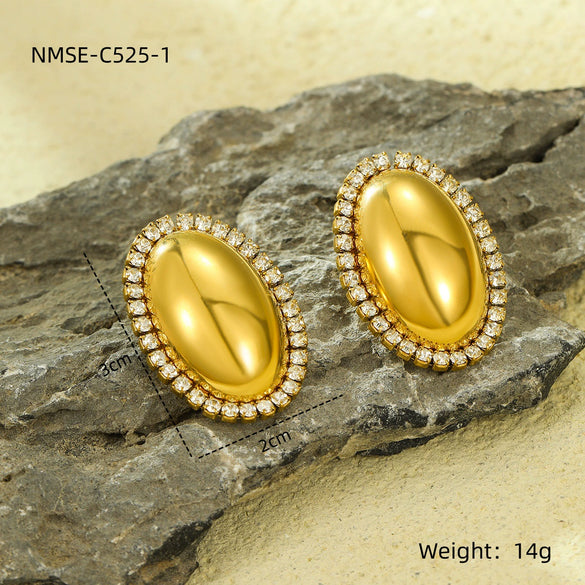 Wholesale Geometric Stainless Steel 18K Gold Electroplated Diamondencrusted Women's Earrings