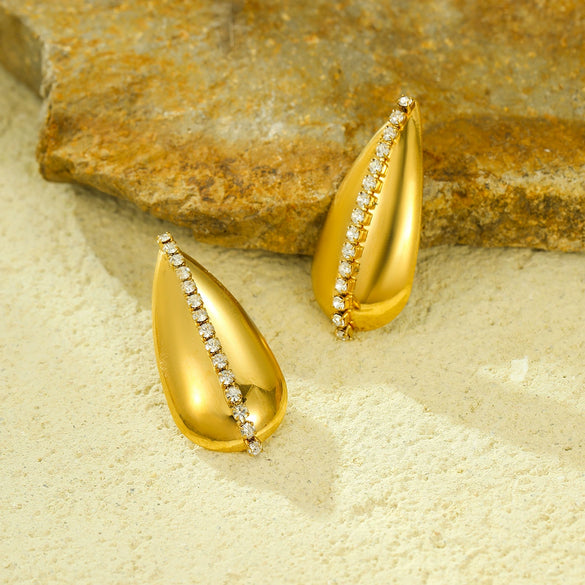 Wholesale Geometric Stainless Steel 18K Gold Electroplated Diamondencrusted Women's Earrings