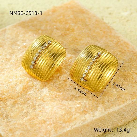 Wholesale Geometric Stainless Steel 18K Gold Electroplated Diamondencrusted Women's Earrings