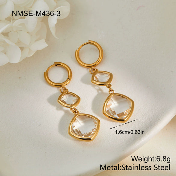 Wholesale Geometric Stainless Steel 18K Gold Electroplated Ear Cuffs For Women With Crystal Splicing Design