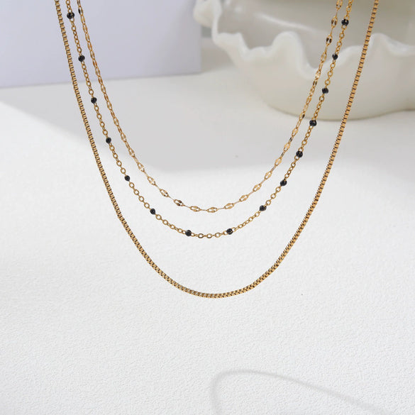 Wholesale Geometric Stainless Steel 18K Gold Electroplated Necklace For Women Exquisite Minimalist Three Layered Clavicle Chain