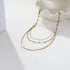 Wholesale Geometric Stainless Steel 18K Gold Electroplated Necklace For Women Exquisite Minimalist Three Layered Clavicle Chain