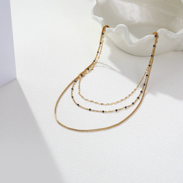 Wholesale Geometric Stainless Steel 18K Gold Electroplated Necklace For Women Exquisite Minimalist Three Layered Clavicle Chain