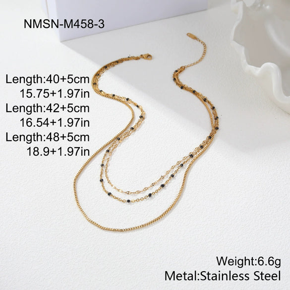 Wholesale Geometric Stainless Steel 18K Gold Electroplated Necklace For Women Exquisite Minimalist Three Layered Clavicle Chain