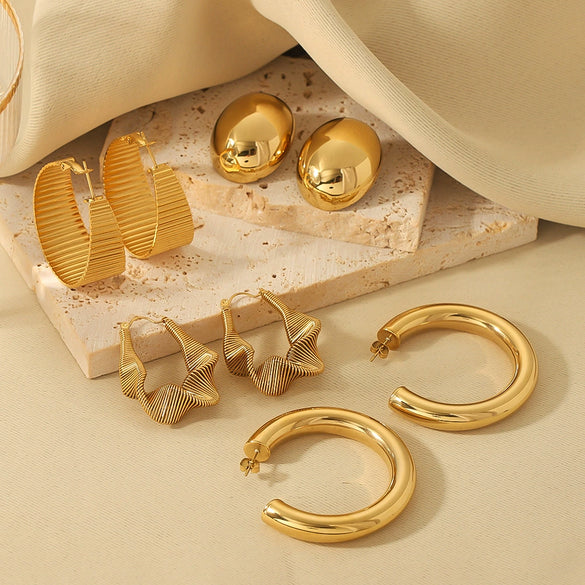 Wholesale Geometric Stainless Steel 16K Gold Electroplated Oval Ear Buckle Earrings For Women