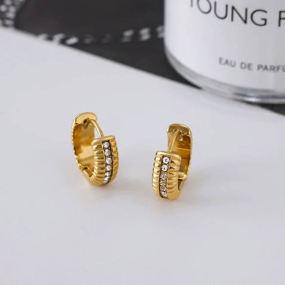 Wholesale Geometric Stainless Steel 18K Gold Electroplated Rhinestone Earrings For Women Casual Style