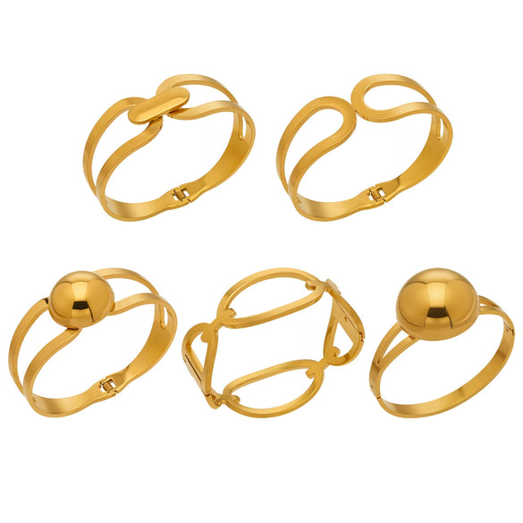 Wholesale Geometric Stainless Steel 18K Gold Plated Bracelet Set With Large Round Beads And Exaggerated Unique Design