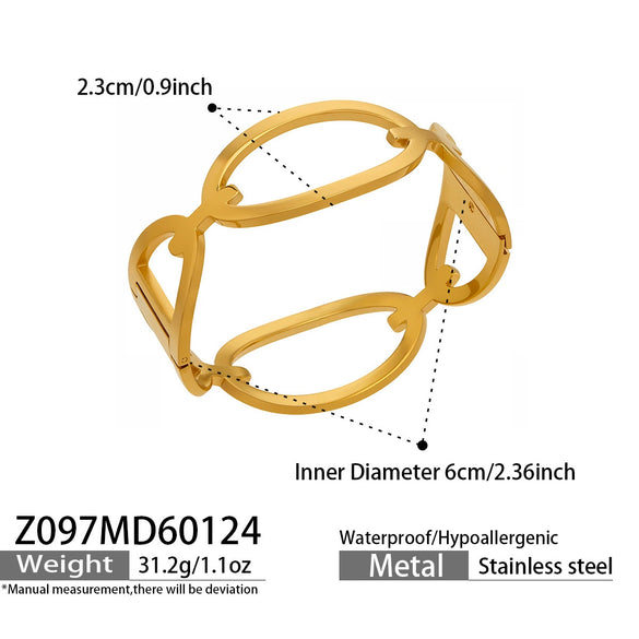 Wholesale Geometric Stainless Steel 18K Gold Plated Bracelet Set With Large Round Beads And Exaggerated Unique Design