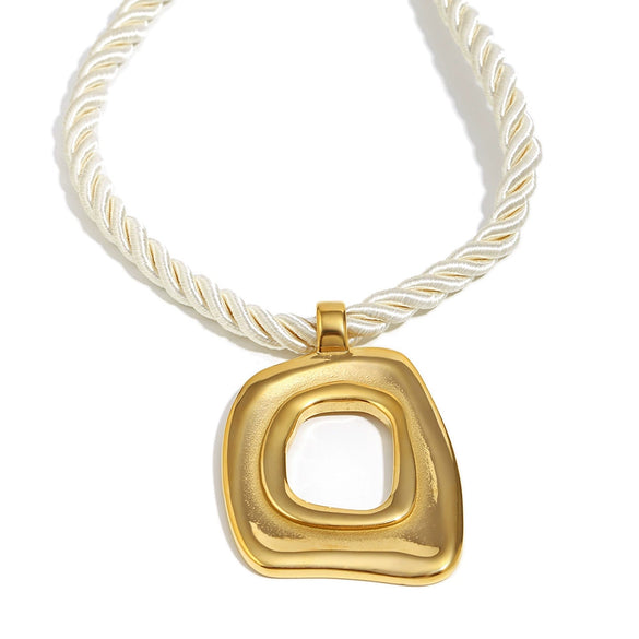 Wholesale Geometric Stainless Steel 18K Gold Plated Braided Rope Square Cut Out Pendant Necklace For Women
