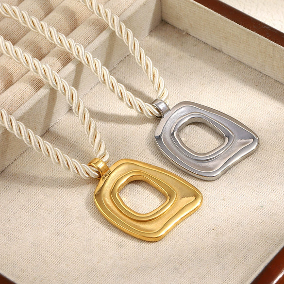 Wholesale Geometric Stainless Steel 18K Gold Plated Braided Rope Square Cut Out Pendant Necklace For Women