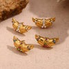 Wholesale Geometric Stainless Steel 18K Gold Plated Casting Microset Rhinestone Horn Earrings For Women