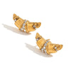 Wholesale Geometric Stainless Steel 18K Gold Plated Casting Microset Rhinestone Horn Earrings For Women