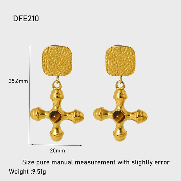 Wholesale Geometric Stainless Steel 18K Gold Plated Diamondencrusted Cross Pendant Earrings For Women