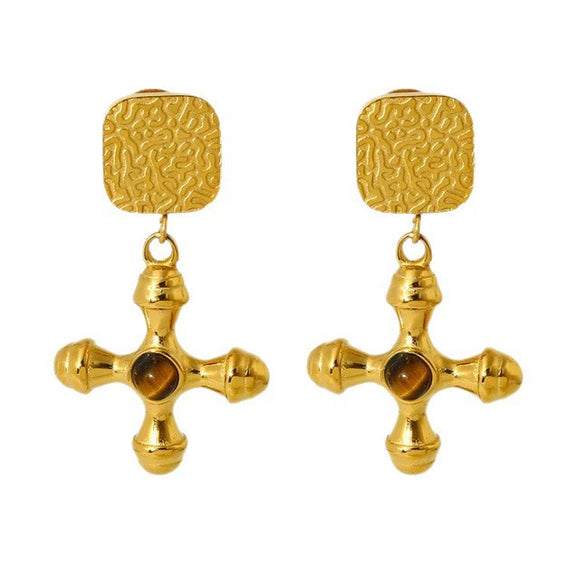 Wholesale Geometric Stainless Steel 18K Gold Plated Diamondencrusted Cross Pendant Earrings For Women