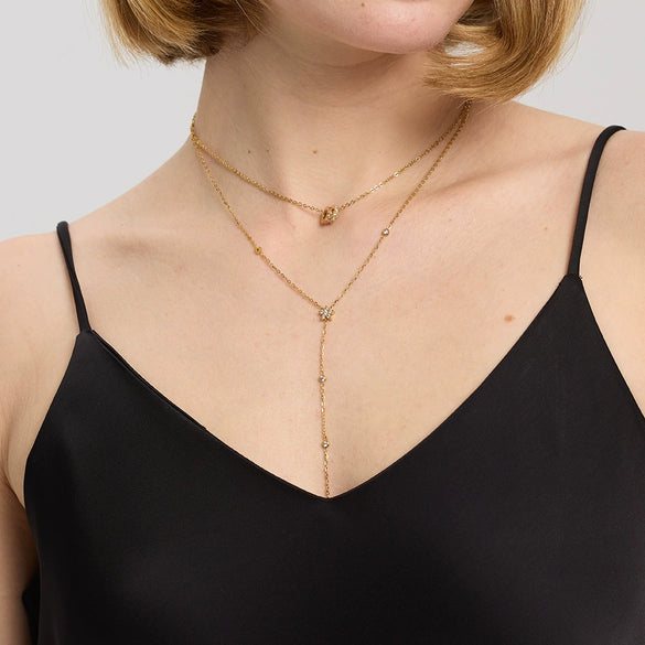 Wholesale Geometric Stainless Steel 18K Gold Plated Doublering Flower Pendant Oshaped Chain Necklace For Women