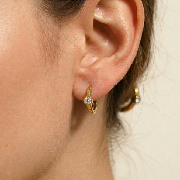 Wholesale Geometric Stainless Steel 18K Gold Plated Exquisite Zircon Ear Clips For Women