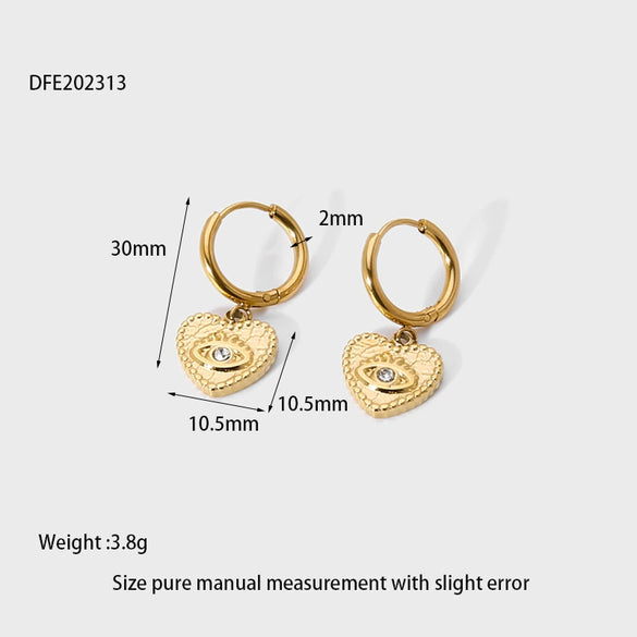 Wholesale Geometric Stainless Steel 14K Gold Plated Eye And Moon Pendant Hoop Earrings For Women