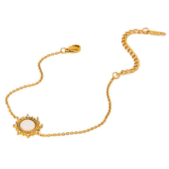 Wholesale Geometric Stainless Steel 18K Gold Plated Gemstone Sun Pendant Bracelet Light Luxury Jewelry For Women And Unisex
