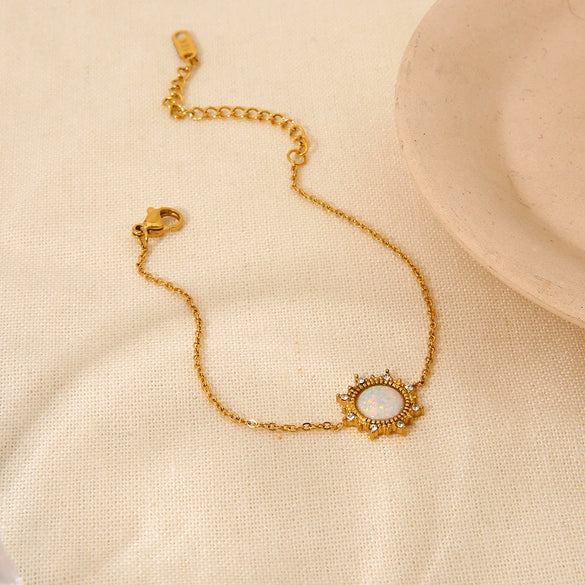 Wholesale Geometric Stainless Steel 18K Gold Plated Gemstone Sun Pendant Bracelet Light Luxury Jewelry For Women And Unisex