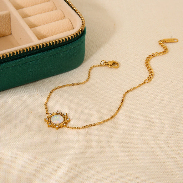 Wholesale Geometric Stainless Steel 18K Gold Plated Gemstone Sun Pendant Bracelet Light Luxury Jewelry For Women And Unisex