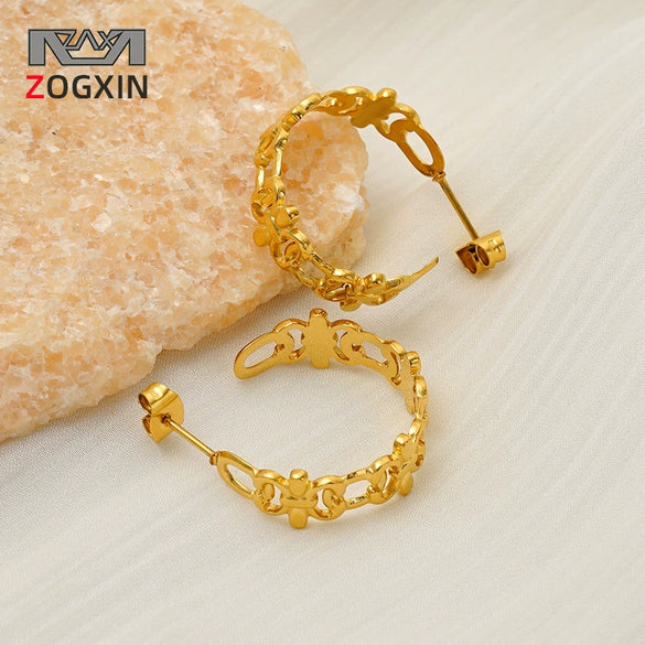 Wholesale Geometric Stainless Steel 18K Gold Plated Hollow Earrings For Women