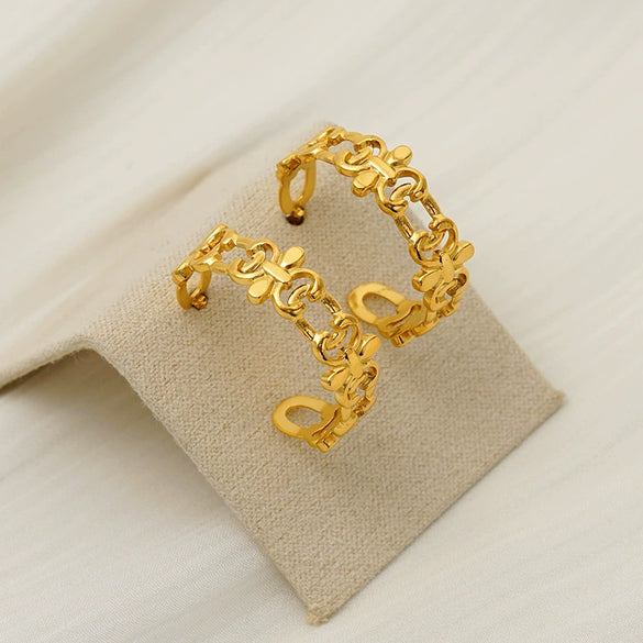 Wholesale Geometric Stainless Steel 18K Gold Plated Hollow Earrings For Women