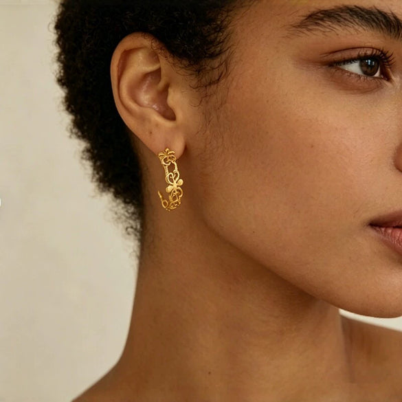 Wholesale Geometric Stainless Steel 18K Gold Plated Hollow Earrings For Women