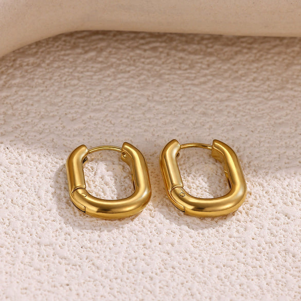 Wholesale Geometric Stainless Steel 18K Gold Plated Hollow Oval Ring Circle Earrings For Men And Women