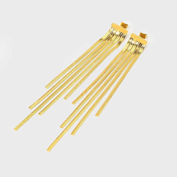 Wholesale Geometric Stainless Steel 18K Gold Plated Long Blade Chain Tassel Earrings For Women