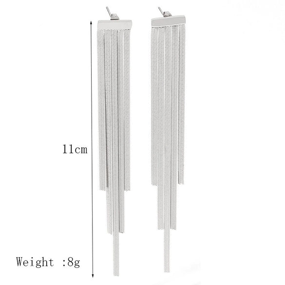 Wholesale Geometric Stainless Steel 18K Gold Plated Long Blade Chain Tassel Earrings For Women