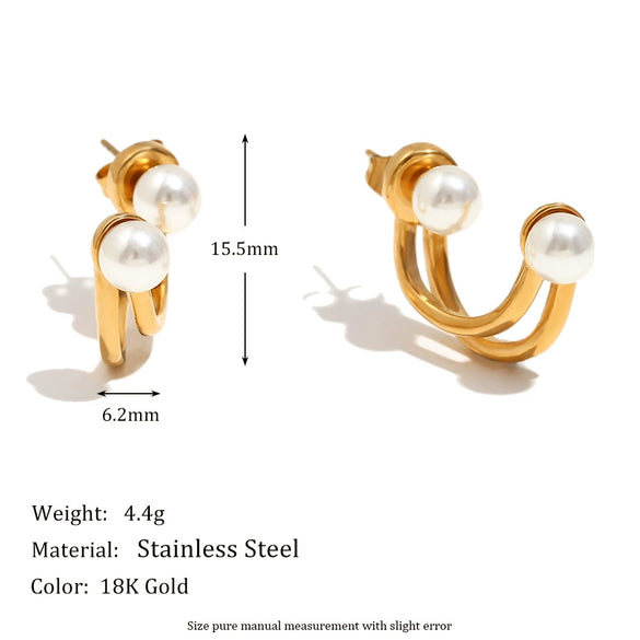 Wholesale Geometric Stainless Steel 18K Gold Plated Mini Twisted Pearl Earrings For Women