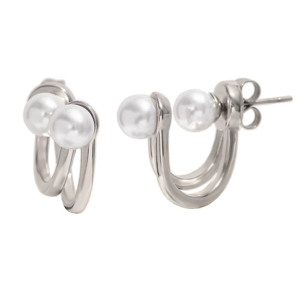 Wholesale Geometric Stainless Steel 18K Gold Plated Mini Twisted Pearl Earrings For Women