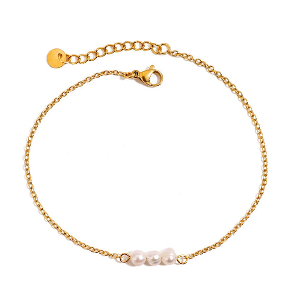 Wholesale Geometric Stainless Steel 18K Gold Plated Natural Freshwater Pearl Anklet Stylish And Quiet Design Minimalist Style