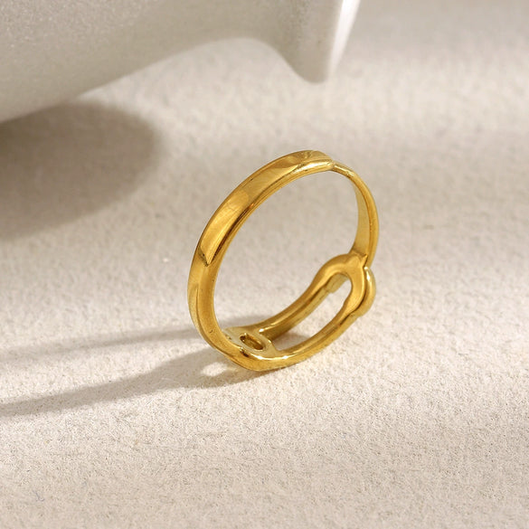 Wholesale Geometric Stainless Steel 18K Gold Plated Open Ring For Women Light Luxury Style