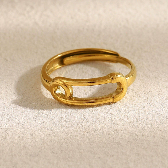Wholesale Geometric Stainless Steel 18K Gold Plated Open Ring For Women Light Luxury Style
