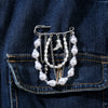 Wholesale Geometric Stainless Steel 18K Gold Plated Pearl Tassel Pendant Brooch Pin Unisex Clothing Accessories